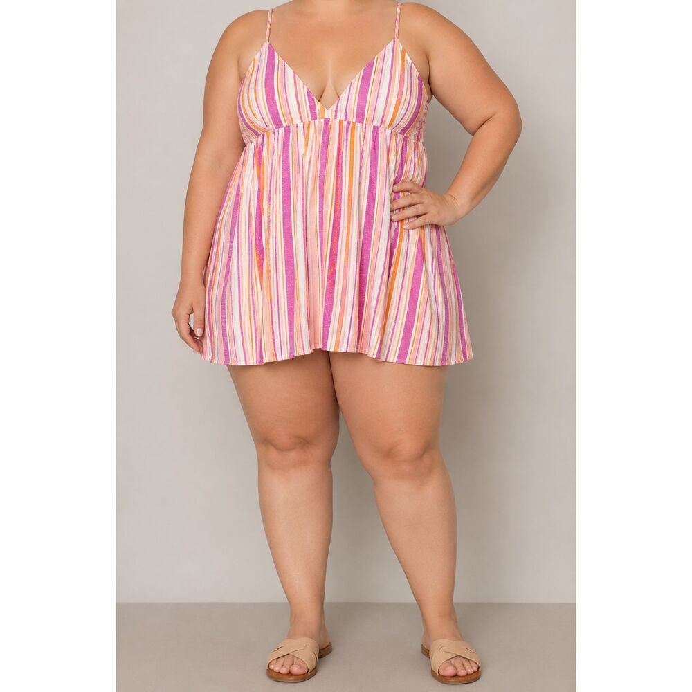 No Boundaries XXL Size 20 Pink Orange Striped Cami A-Line Summer Dress NWT